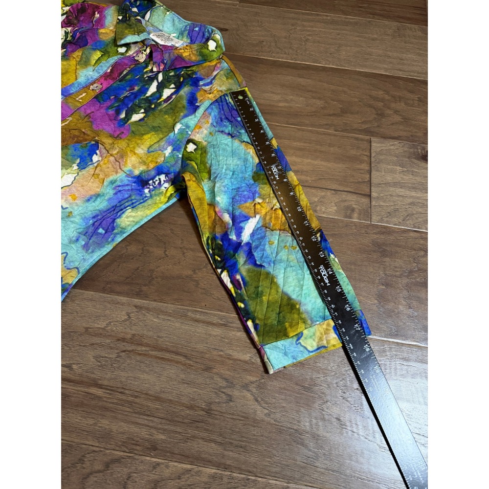 Parsley & Sage Womens L Abstract Watercolor Floral 3/4 Sleeve Button Up Shirt - Picture 5 of 6